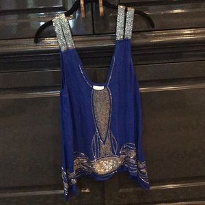 Parker Embellished Blue Silk Sleeveless Top